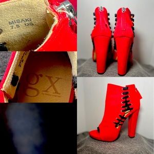 GX Peep Toe Chunky Heel Red with Black Laces Size 7